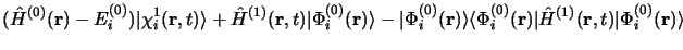 $\displaystyle (\hat H^{(0)} ({\bf r}) - E_i^{(0)})\vert \chi_i^{1}({\bf r}, t)\...
...(0)} ({\bf r})\vert
\hat H^{(1)} ({\bf r}, t) \vert\Phi_i^{(0)}({\bf r})\rangle$