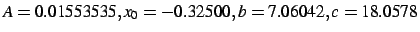 $A=0.01553535, x_0=-0.32500, b=7.06042, c=18.0578$