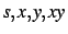$s, x, y, xy$