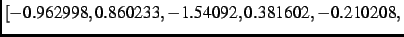 $\textstyle [- 0.962998, 0.860233,- 1.54092, 0.381602,- 0.210208,$