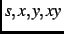 $s, x, y, xy$