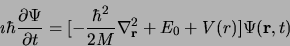 \begin{displaymath}
\imath\hbar{\partial \Psi \over \partial t} = \lbrack -{\hba...
...r
2M} \nabla_{\bf r}^2 + E_0 + V(r)
\rbrack \Psi ({\bf r}, t)
\end{displaymath}