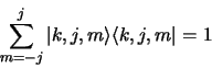 \begin{displaymath}
\sum_{m=-j}^{j} \vert k, j, m \rangle\langle k, j, m \vert = 1
\end{displaymath}