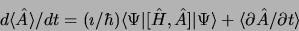 \begin{displaymath}
d\langle \hat A\rangle/dt = (\imath/\hbar)\langle\Psi\vert\l...
...ack\vert\Psi\rangle + \langle\partial \hat A/\partial
t\rangle
\end{displaymath}