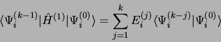 \begin{displaymath}
\langle\Psi_i^{(k-1)}\vert\hat H^{(1)}\vert\Psi_i^{(0)}\rang...
...j=1}^k E_i^{(j)} \langle\Psi_i^{(k-j)}\vert\Psi_i^{(0)}\rangle
\end{displaymath}