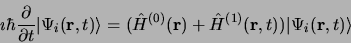 \begin{displaymath}
\imath\hbar \frac{\partial}{\partial t} \vert \Psi_i({\bf r}...
...}) + \hat H^{(1)}({\bf r}, t))\vert \Psi_i({\bf r}, t)
\rangle
\end{displaymath}