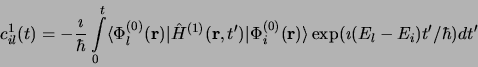 \begin{displaymath}
c_{il}^{1} (t) = -\frac{\imath}{\hbar}\int\limits_0^t
\lang...
...bf r})\rangle
\exp(\imath (E_l-E_i) t^\prime/\hbar) dt^\prime
\end{displaymath}